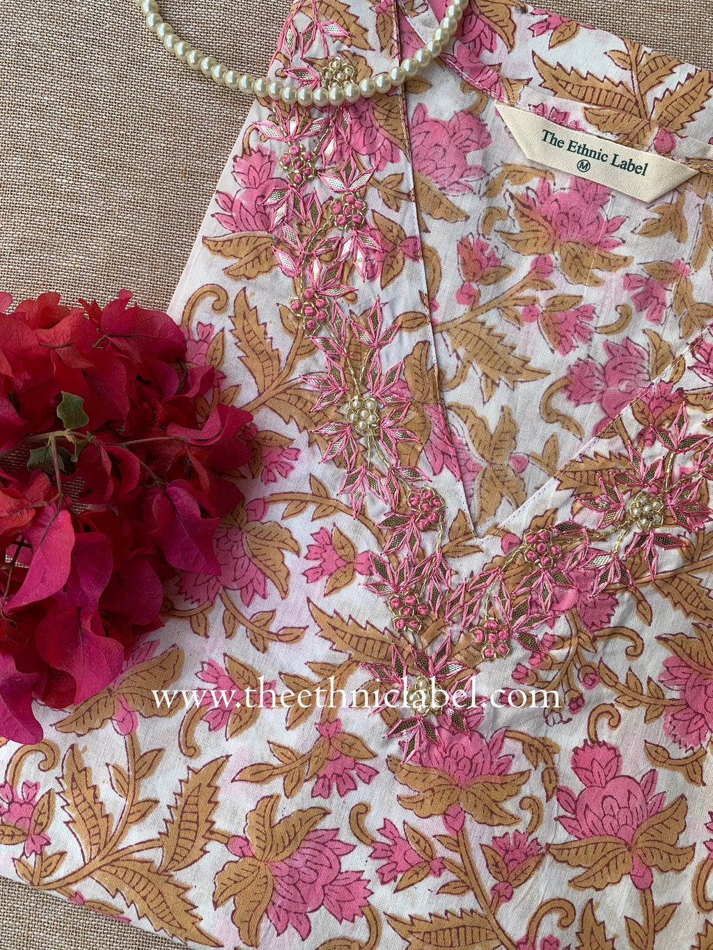 "Narayani" Hand Embroidered Block Printed Cotton kurta