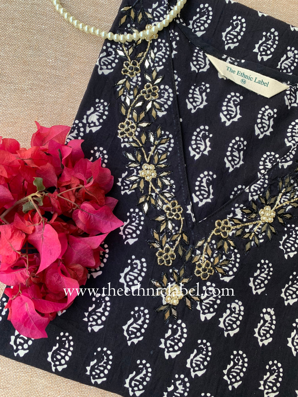"Anaya" Hand Embroidered Block Printed Cotton kurta