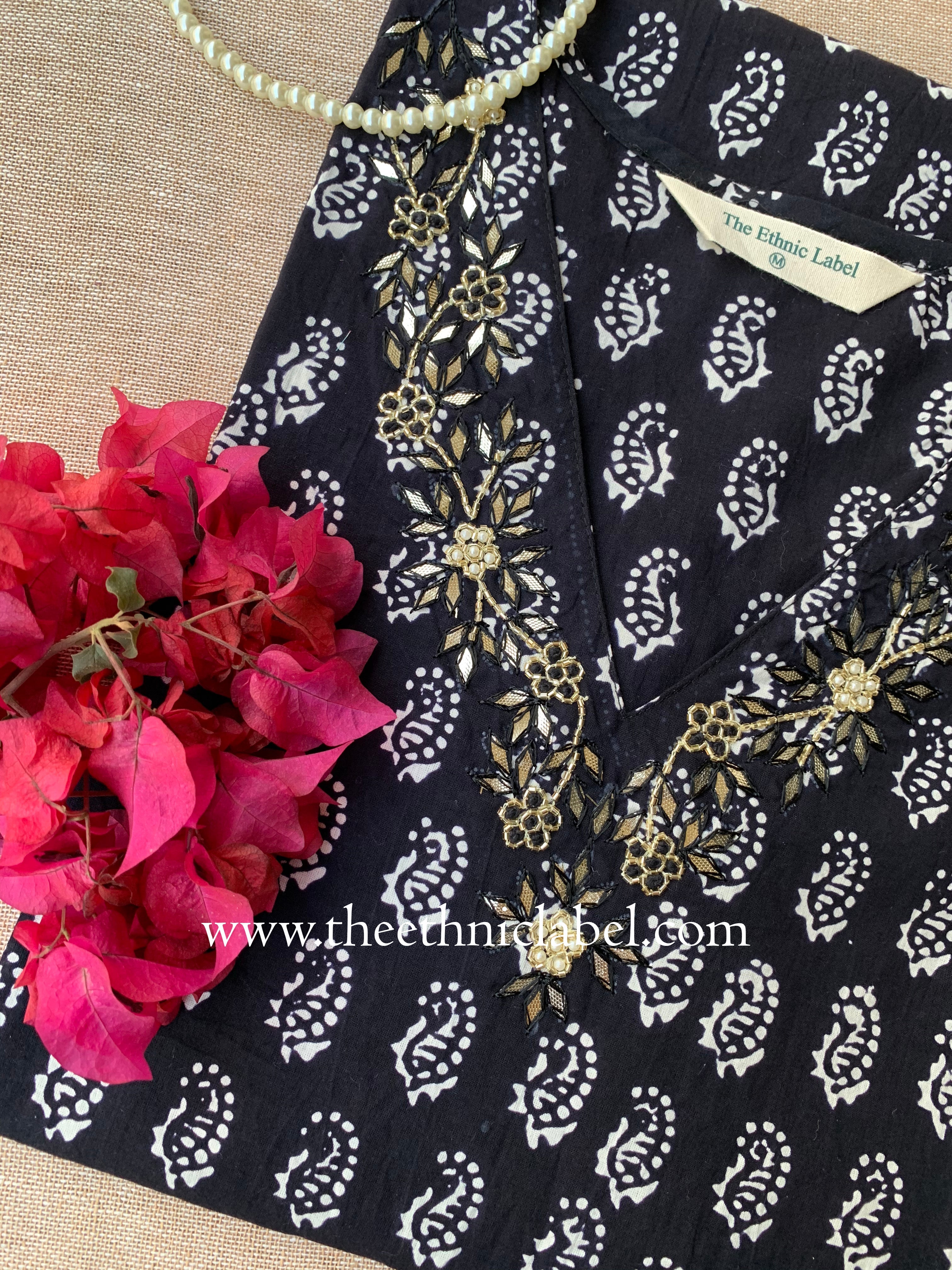 "Anaya" Hand Embroidered Block Printed Cotton kurta