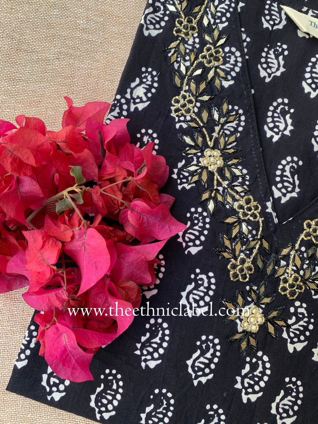 "Anaya" Hand Embroidered Block Printed Cotton kurta