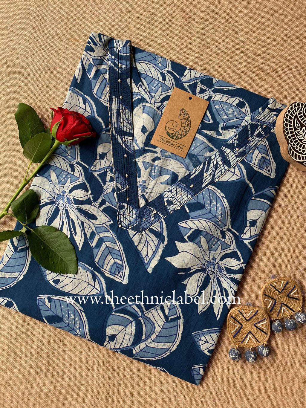"Veena" Floral Cotton kurta - Big Size