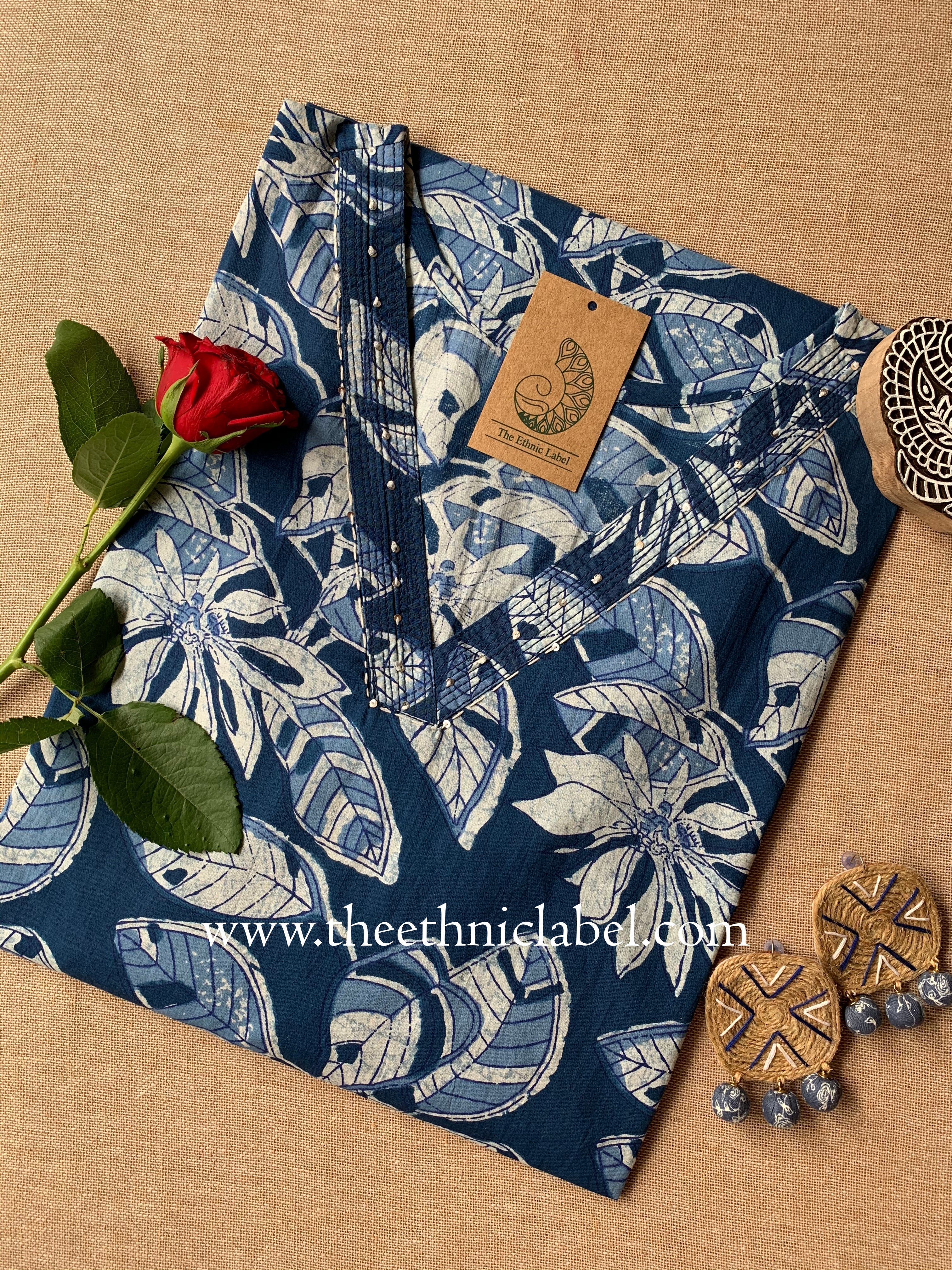 "Veena" Floral Cotton kurta - Big Size