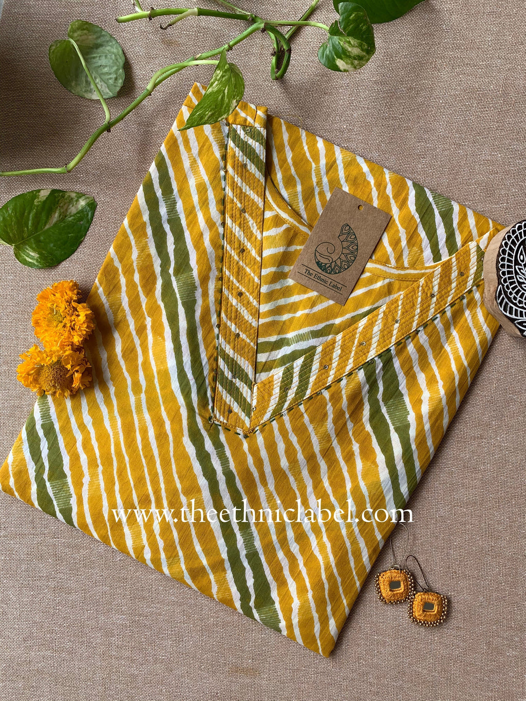 "Sarso" Lehriya Cotton kurta - Big Size