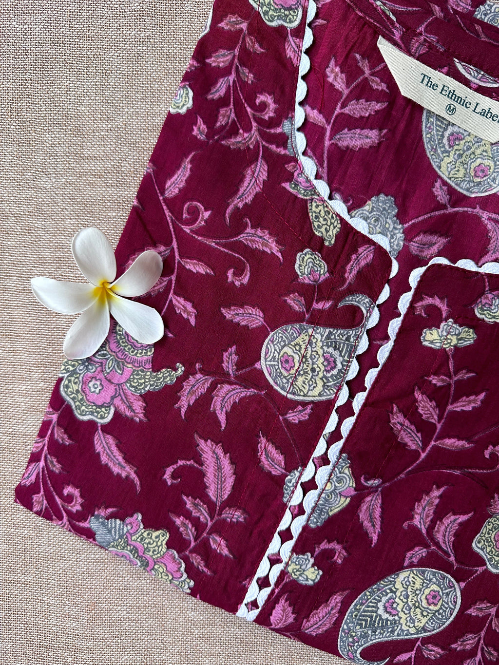 Rose Sanganeri Hand Block Printed laced Cotton kurta