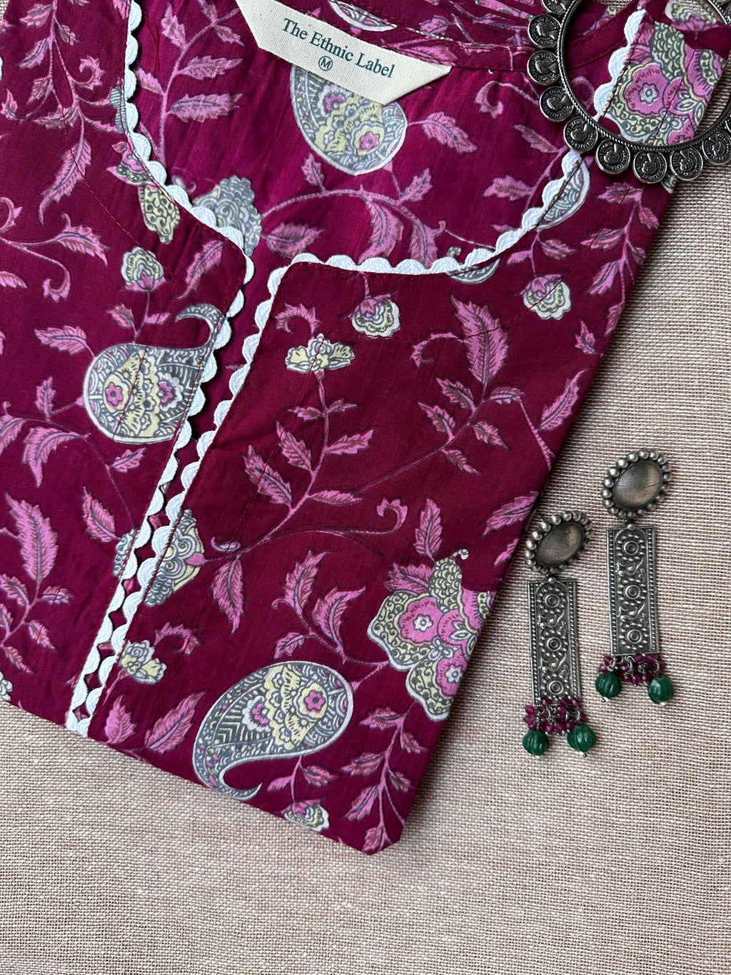 Rose Sanganeri Hand Block Printed laced Cotton kurta