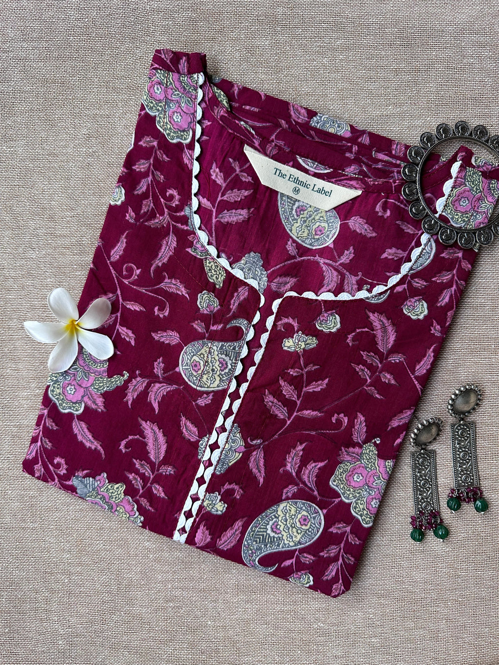 Rose Sanganeri Hand Block Printed laced Cotton kurta