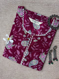 Rose Sanganeri Hand Block Printed laced Cotton kurta