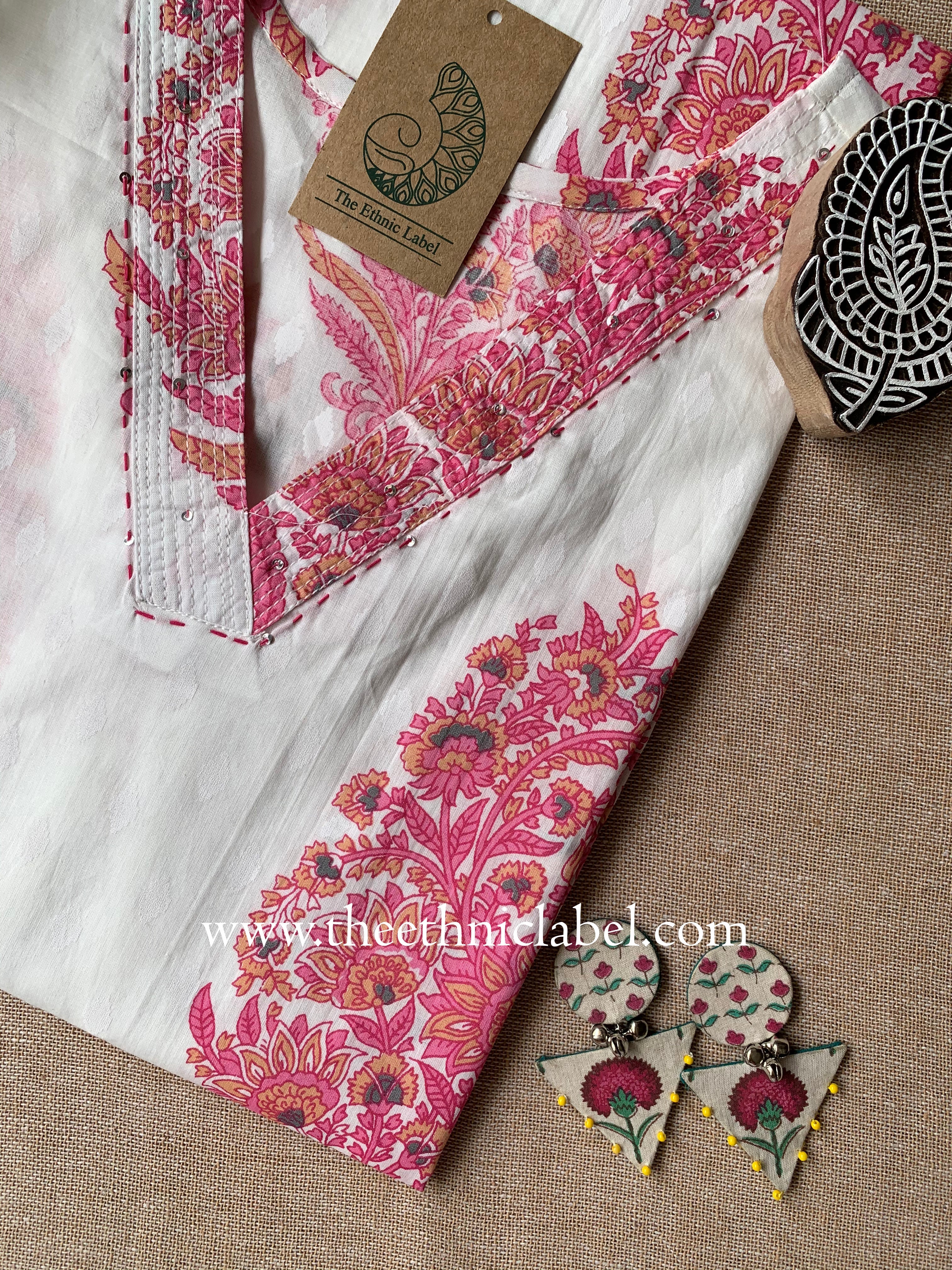"Saroj" Pink Boota Cotton kurta