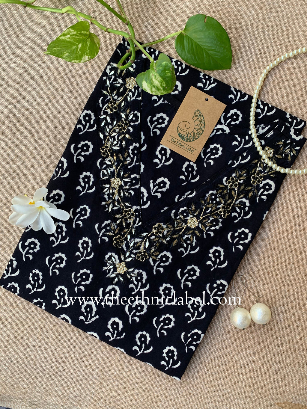 "Udita" Hand Embroidered Block Printed Cotton kurta