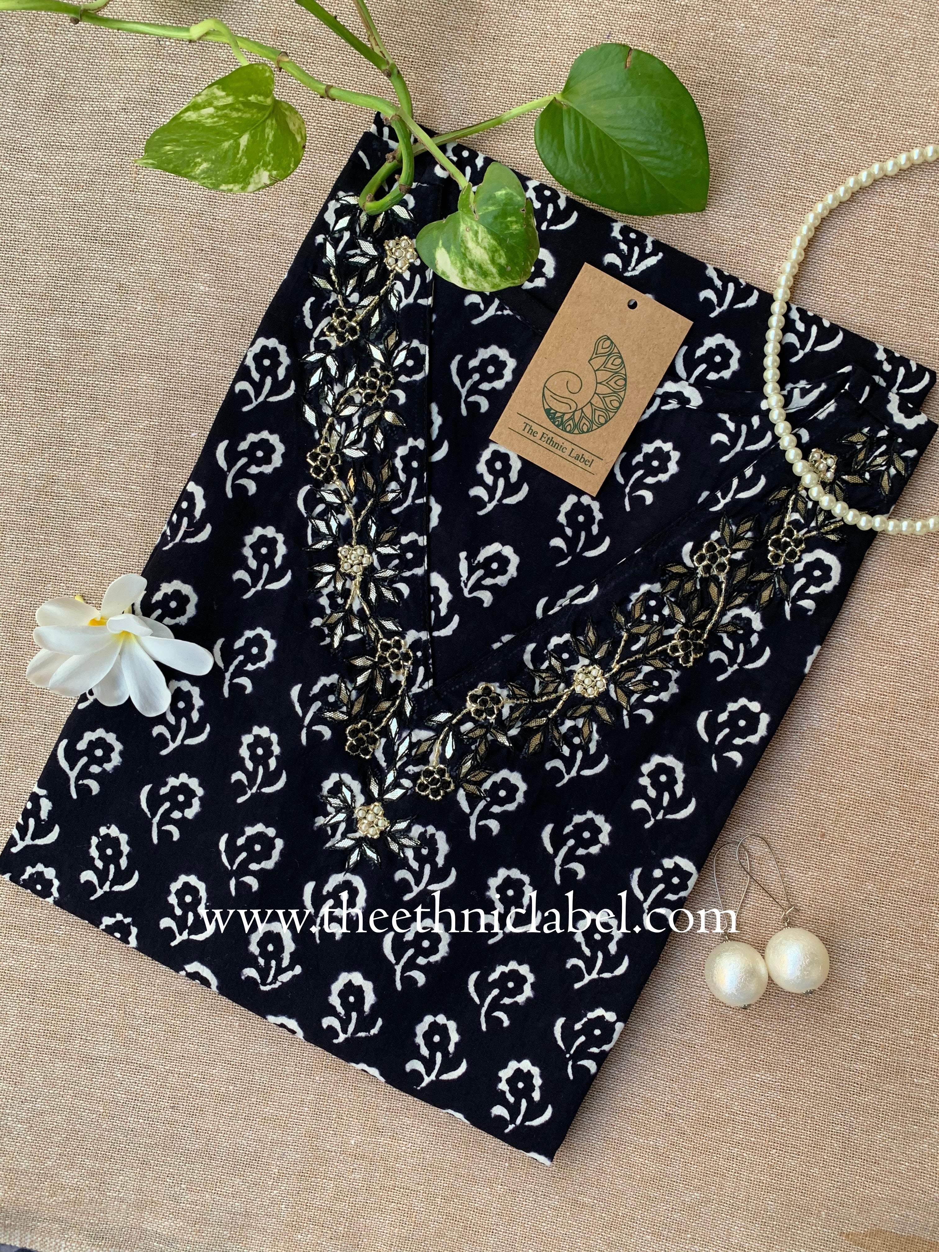 "Udita" Hand Embroidered Block Printed Cotton kurta