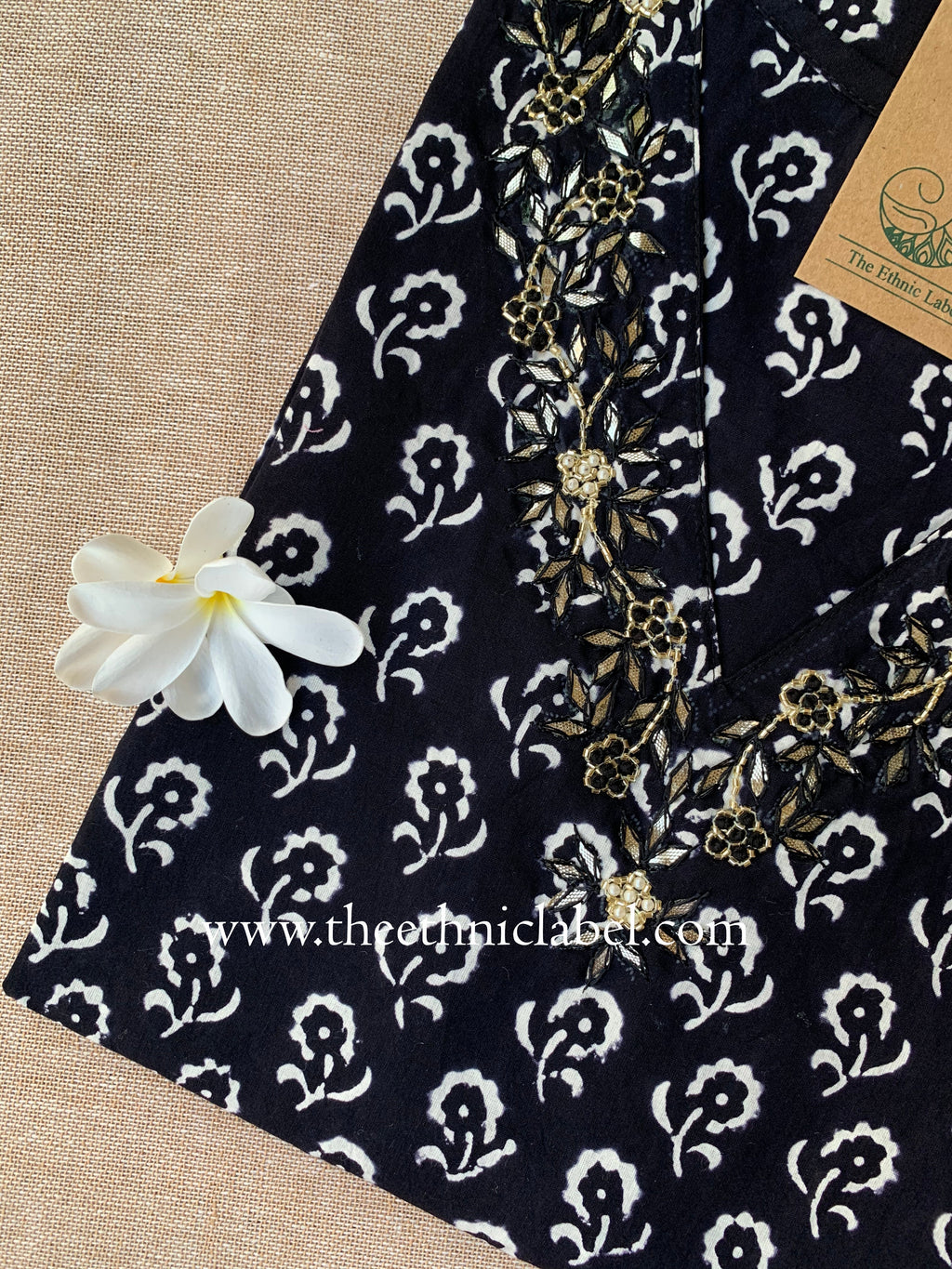 "Udita" Hand Embroidered Block Printed Cotton kurta