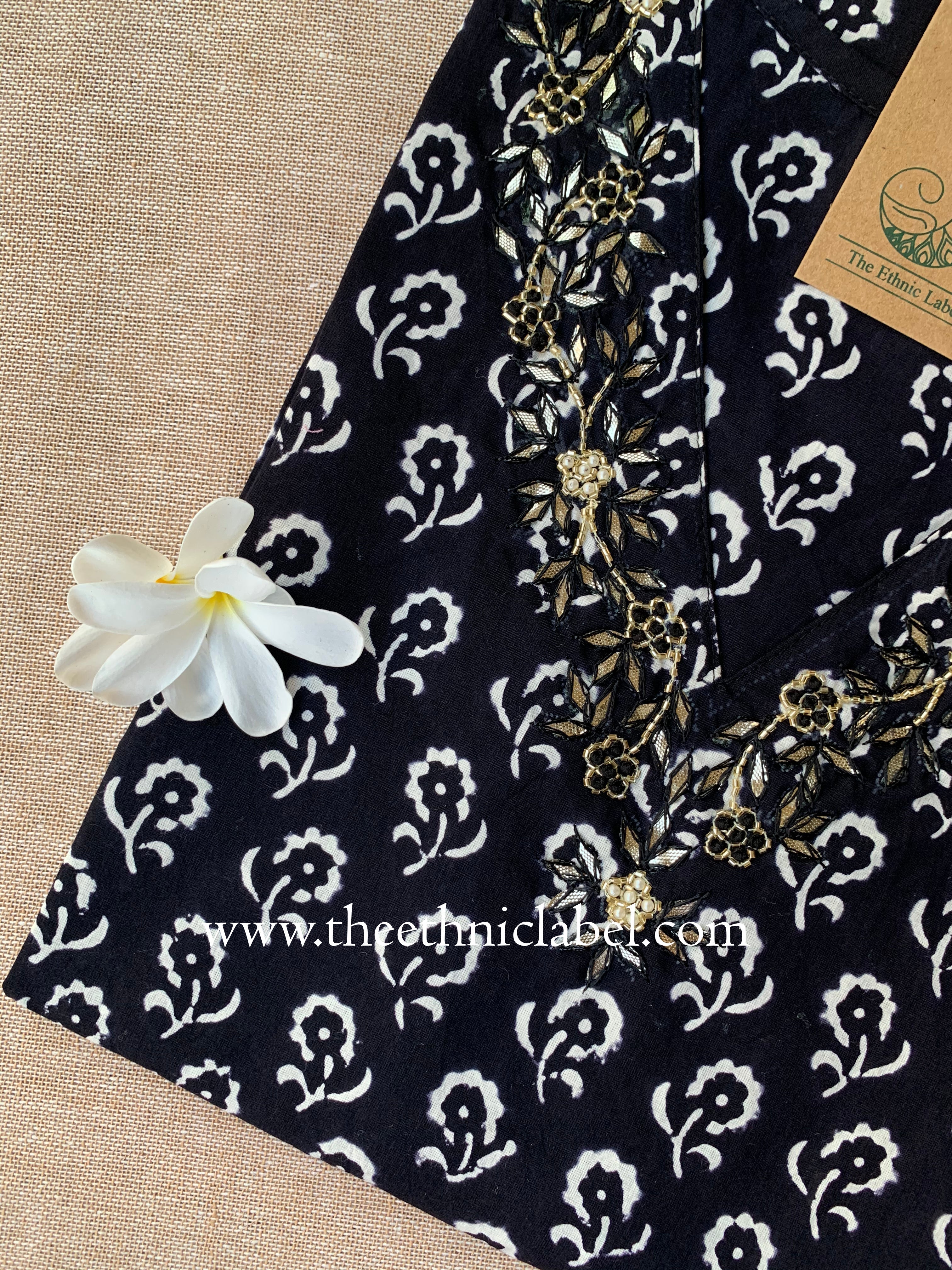 "Udita" Hand Embroidered Block Printed Cotton kurta