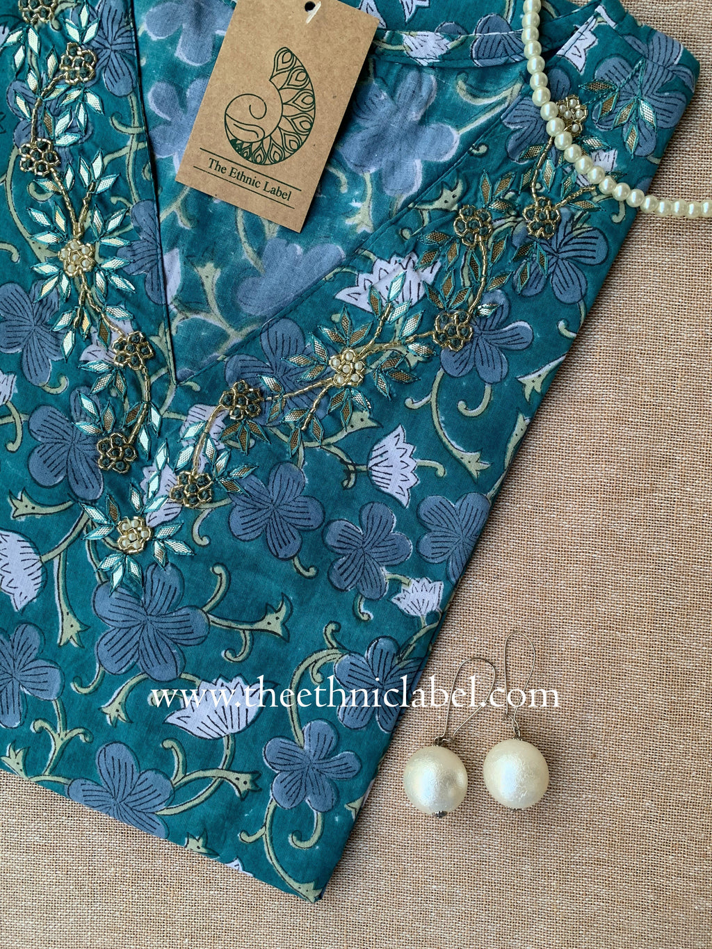 "Vachi" Hand Embroidered Block Printed Cotton kurta