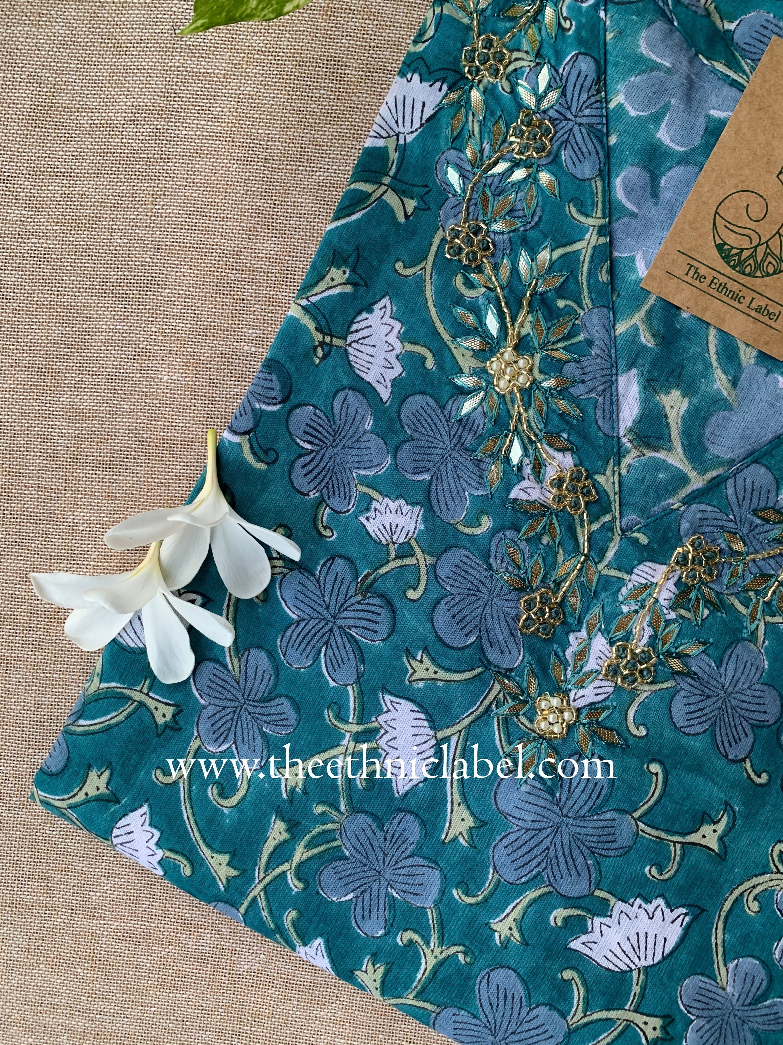 "Vachi" Hand Embroidered Block Printed Cotton kurta