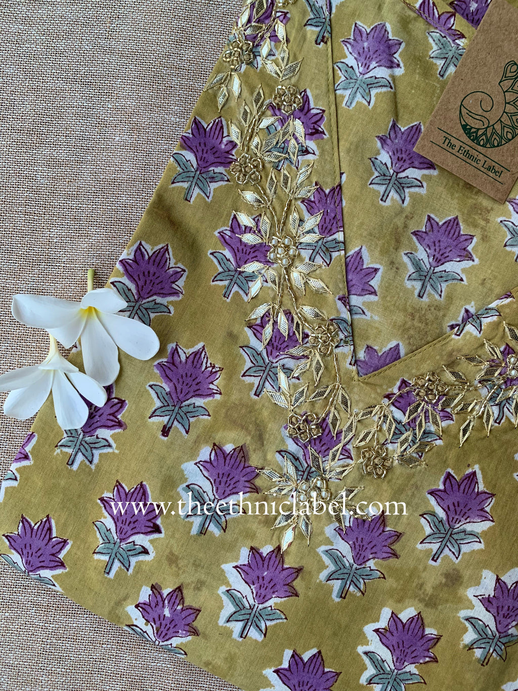 "Jhilmil" Hand Embroidered Block Printed Cotton kurta