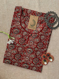 "Nida" Ajrakh Hand Block Printed Laced Cotton Kurta
