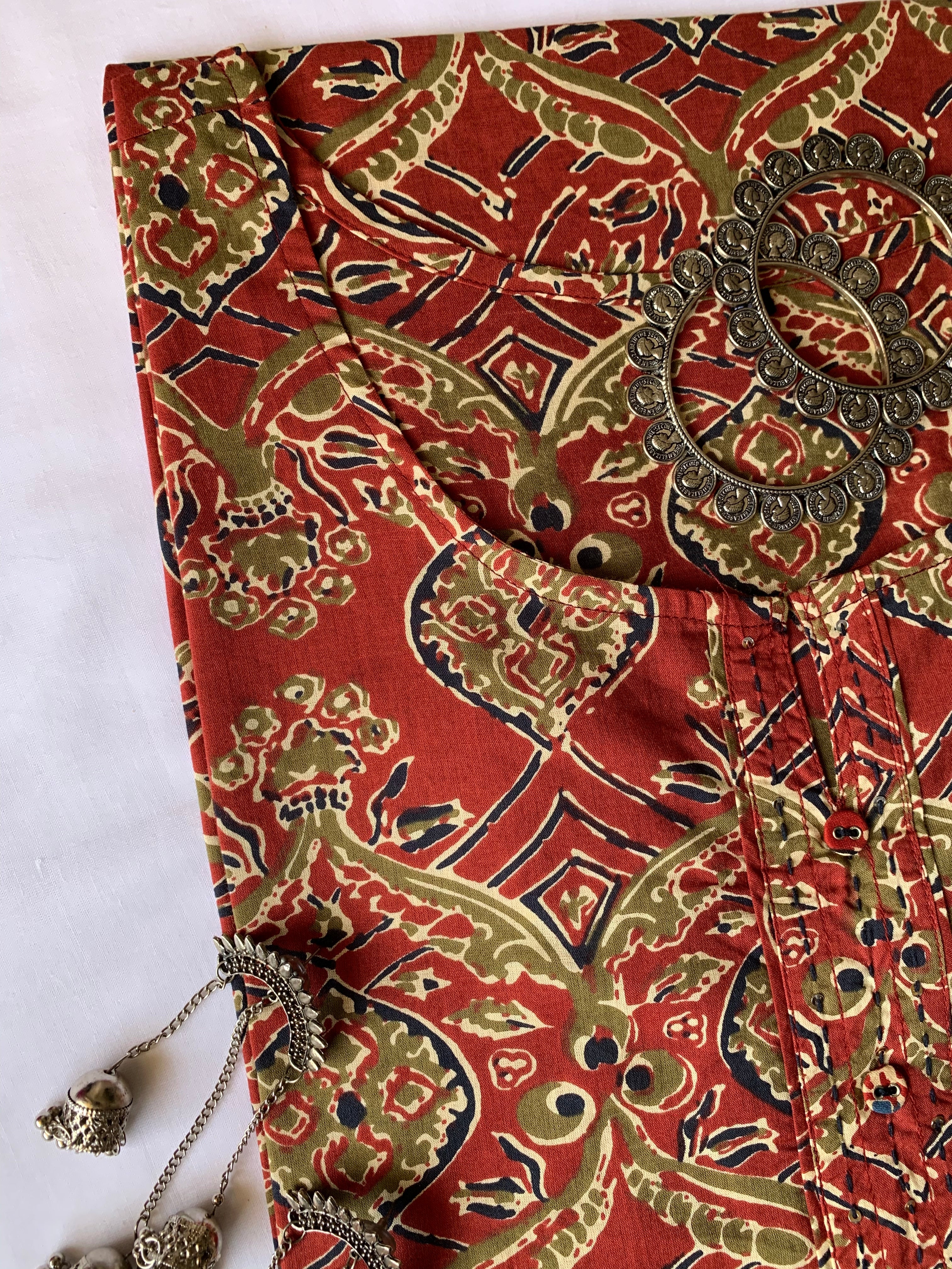 "Imaarat" Ajrakh Cotton Kurta - Big Size