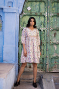 White Mughal ‘Marvel’ Hand Block Printed Cotton Dress