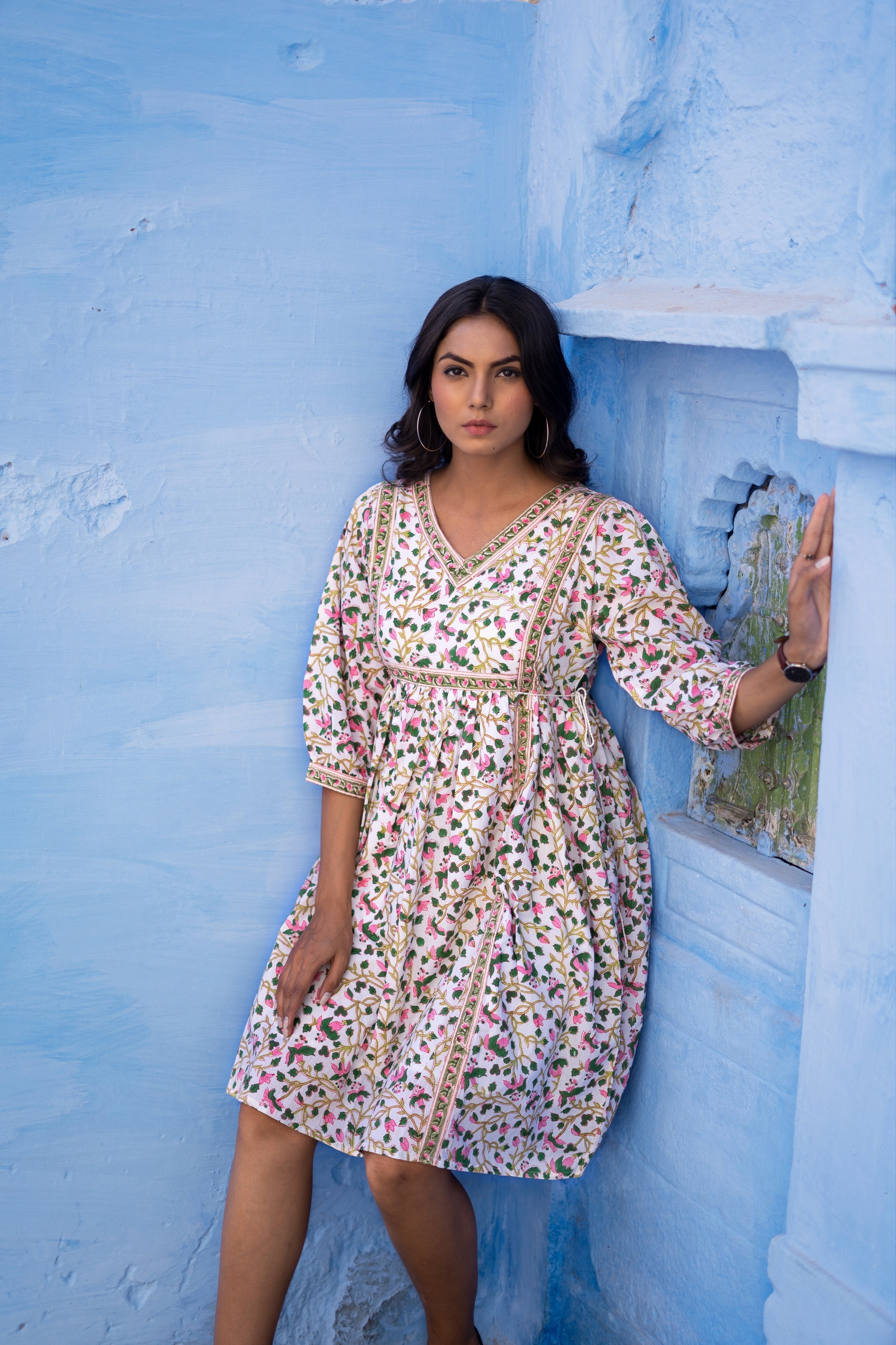 White Mughal ‘Marvel’ Hand Block Printed Cotton Dress