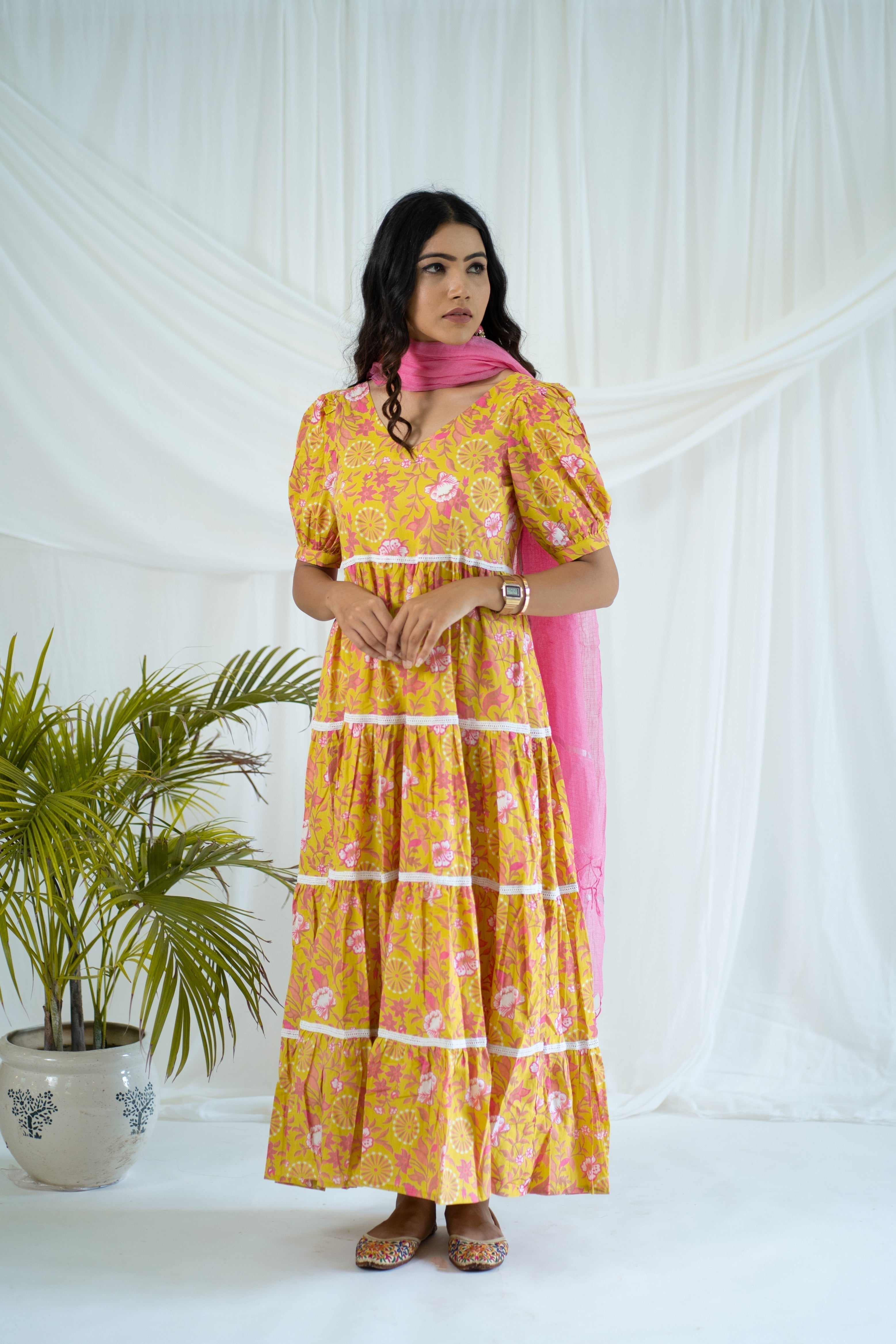 "Sunshine" Flora Hand Block Printed Dress