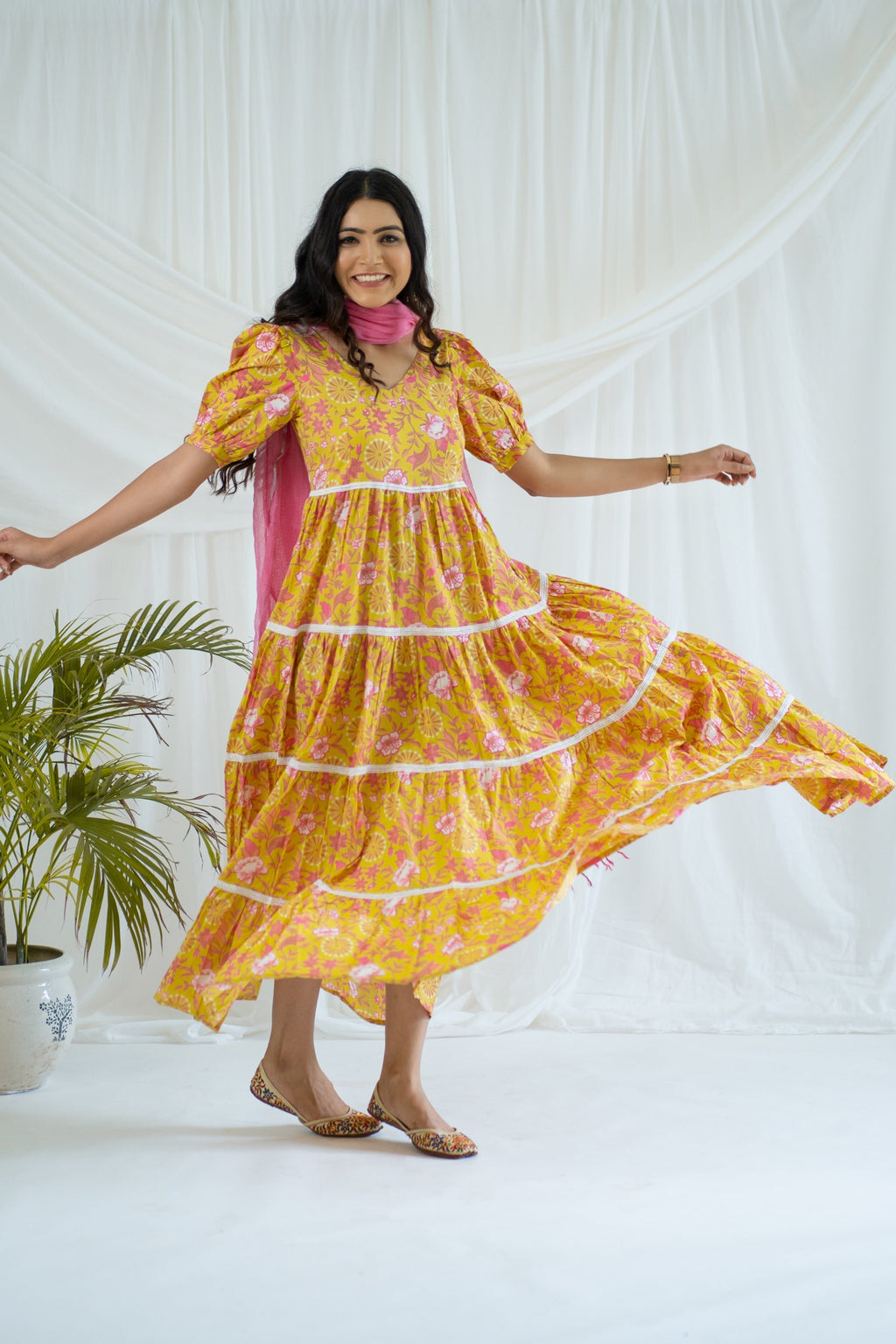 "Sunshine" Flora Hand Block Printed Dress