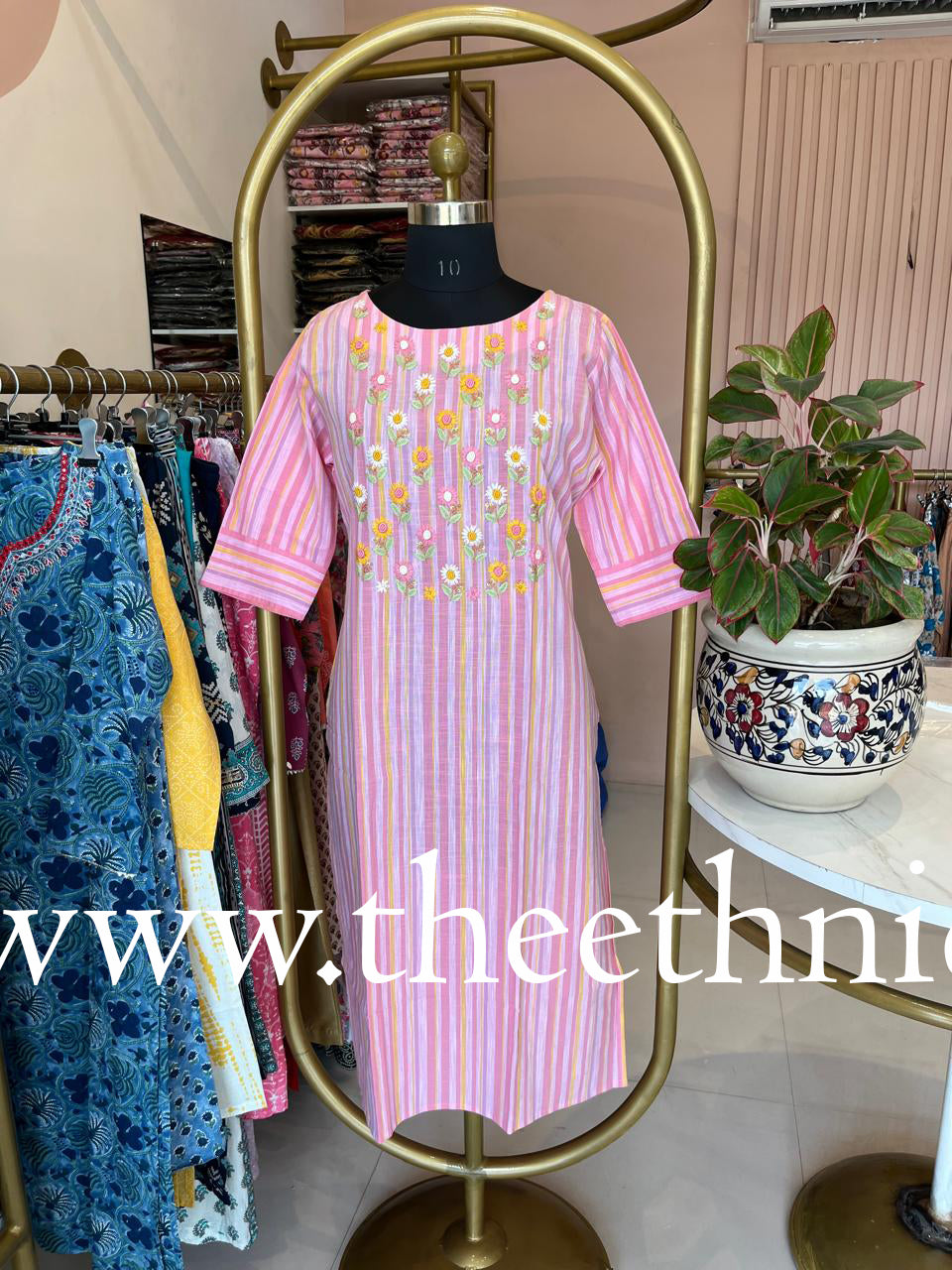 "Aabharan" Pink Embroidered Cotton kurta